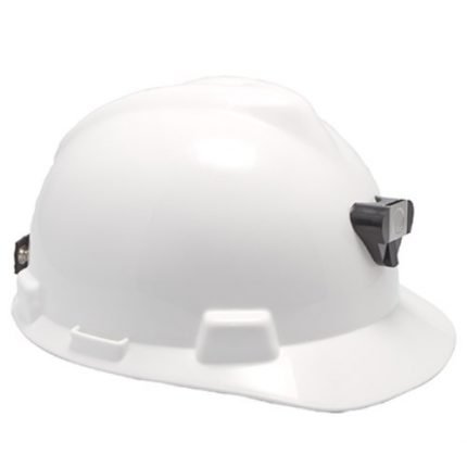 V-Gard safety helmet modified for a headlamp with reflective tape